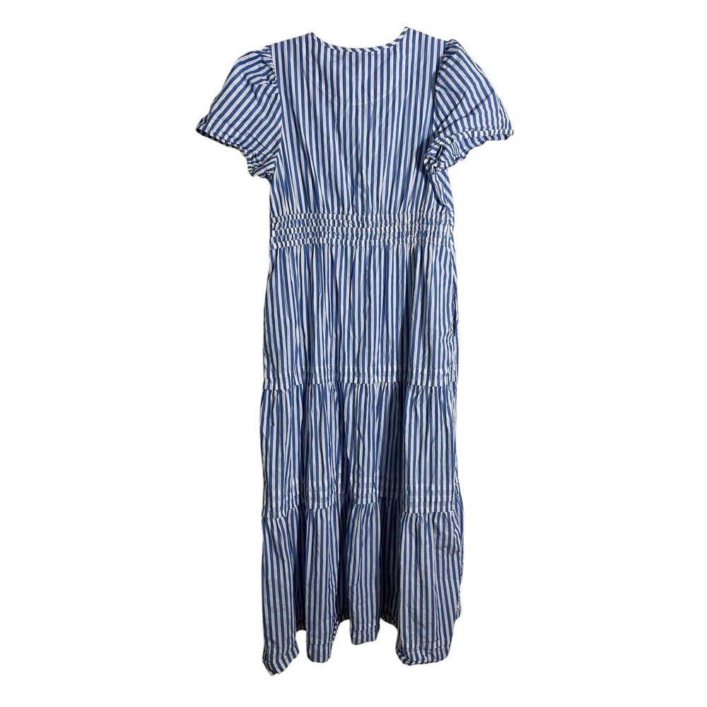 QUINCE 100% Organic Cotton Poplin Tiered Maxi Dress in Azure Stripe - Picture 3 of 10